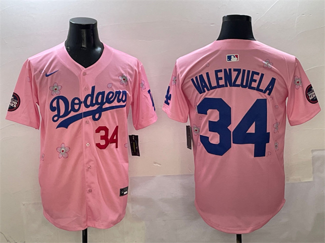 Men's Los Angeles Dodgers #34 Fernando Valenzuela Pink 2025 Tokyo Series Limited Stitched Baseball Jersey Men's Los Angeles Dodgers #34 Fernando Valenzuela Pink 2025 Tokyo Series Limited Stitched Baseball Jersey